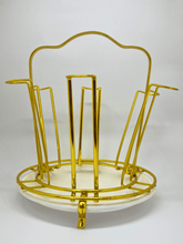 Gold Metal Glass Holder with White Tray